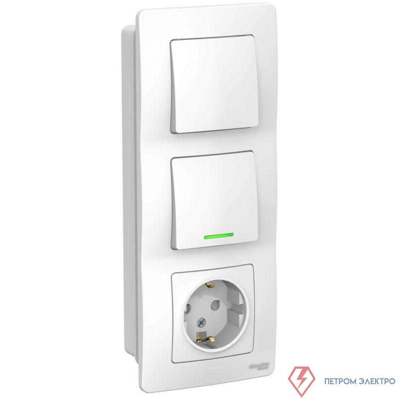 Блок СП Blanca (розетка с заземл. защ. шторки 16А 250В + 1-кл. выкл. с подсветкой + 1-кл. выкл.) бел. SE BLNBS101111