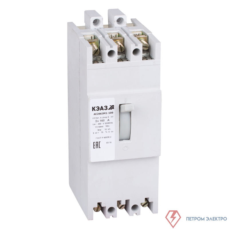 Выключатель автоматический 3п 160А 5Iн 10кА АЕ2063М1-300 У3 400В AC КЭАЗ 265498