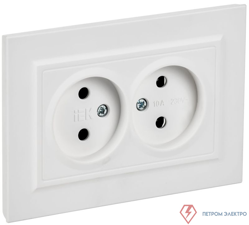 Розетка 2-м СП BRITE РС12-2-БрАБ 10А в сборе без заземл. без защ. шторок арктич. бел. IEK BR-R20-10-K91-F