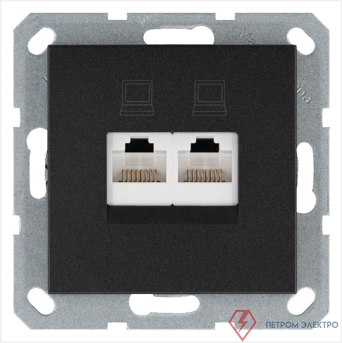 Розетка компьютерная 2-м RJ45 IP20 кат. 5E механизм антрацит Jasmart G6106B