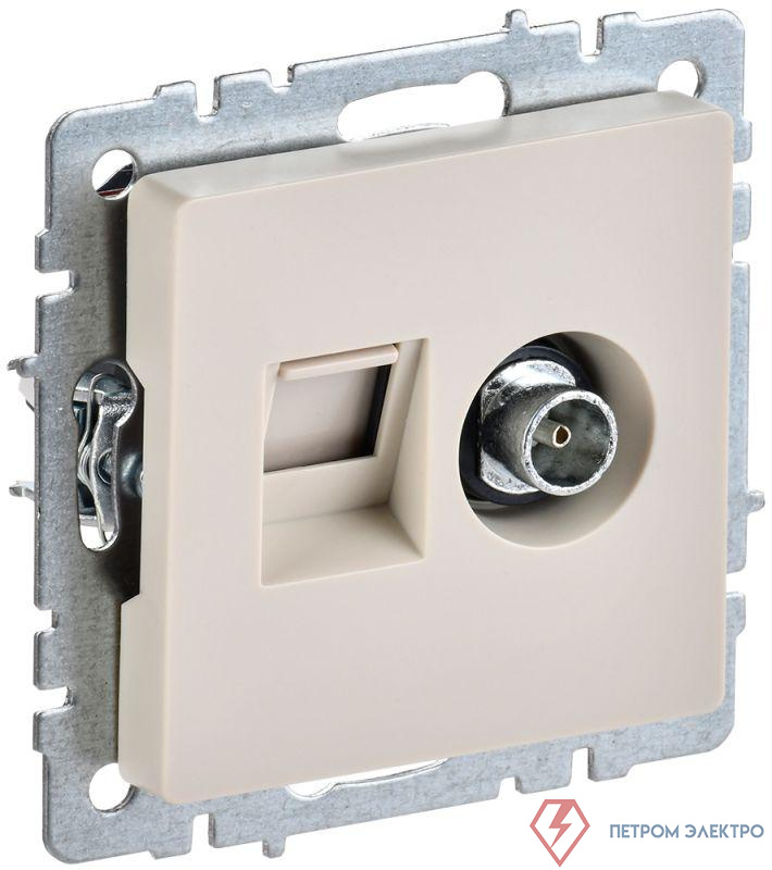 Розетка компьютерная + телевизионная 2-м Brite РТВ/РК12-БрКр RJ45 кат.5E + TV механизм беж. IEK BR-AK20-1-K10