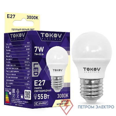 Лампа светодиодная 7Вт G45 3000К Е27 176-264В TOKOV ELECTRIC TKE-G45-E27-7-3K