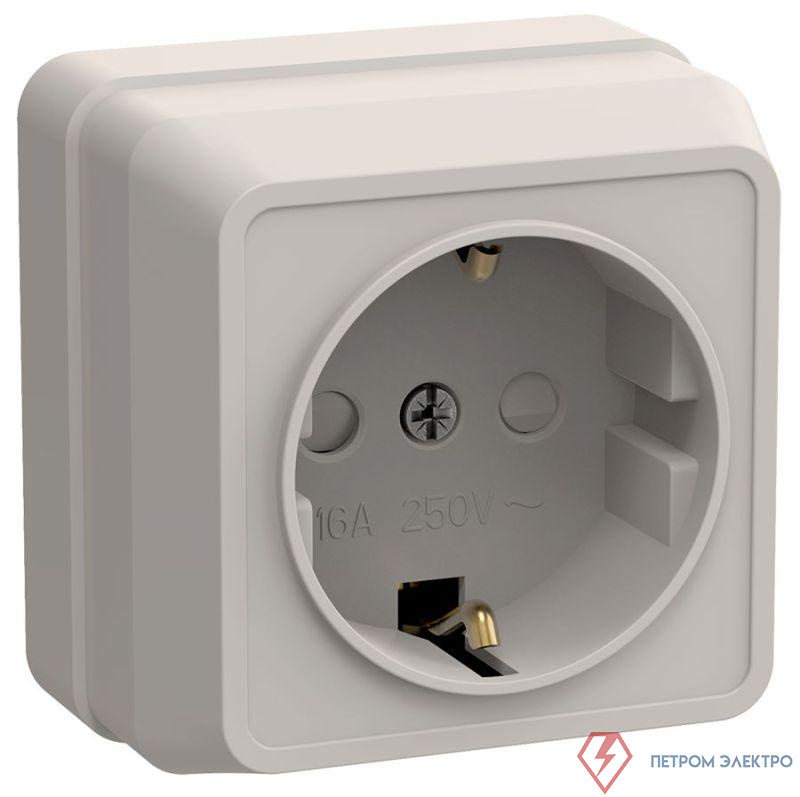 Розетка 1-м ОП Октава РСш20-3-ОКм 16А IP20 с заземл. защ. шторки крем. GENERICA ERO14-K33-16-DC