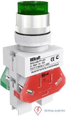 Выключатель кнопочный LED ABLFP ВК-22 d22мм 220В зел. DEKraft 25026DEK