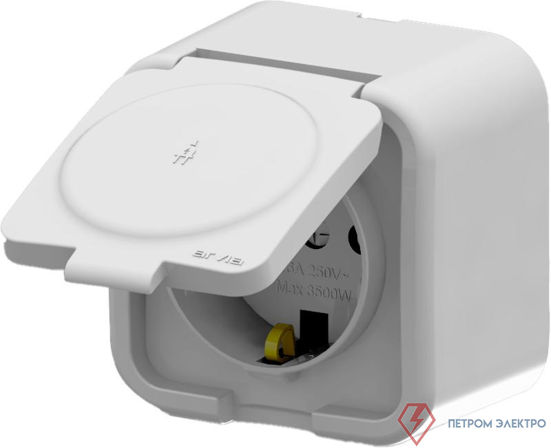 Розетка 1-м СП ARIA 16А IP20 с заземл. с крышкой бел. ARVIA 25 01 1000 218