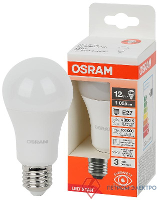 Лампа светодиодная LED Star 12Вт грушевидная 4000К E27 1055лм (замена 100Вт) OSRAM 4058075695320