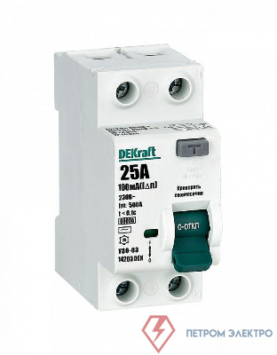 Выключатель дифференциального тока (УЗО) 2п 25А 10мА тип AC 6кА УЗО-03 DEKraft 14203DEK