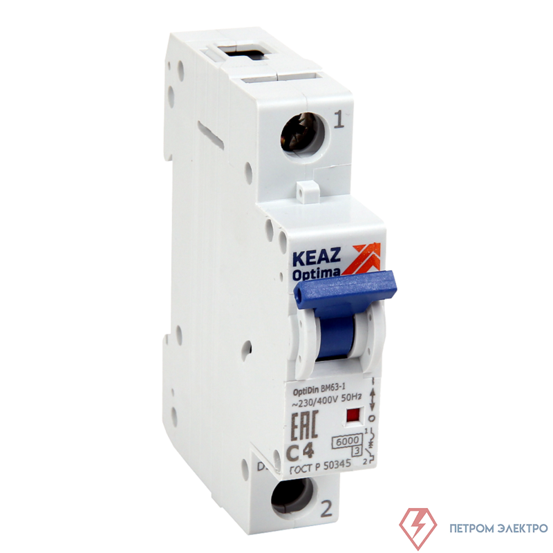 Выключатель автоматический модульный 1п C 4А 6кА OptiDin BM63-1C4-ОМ4-РЕГ КЭАЗ 236512