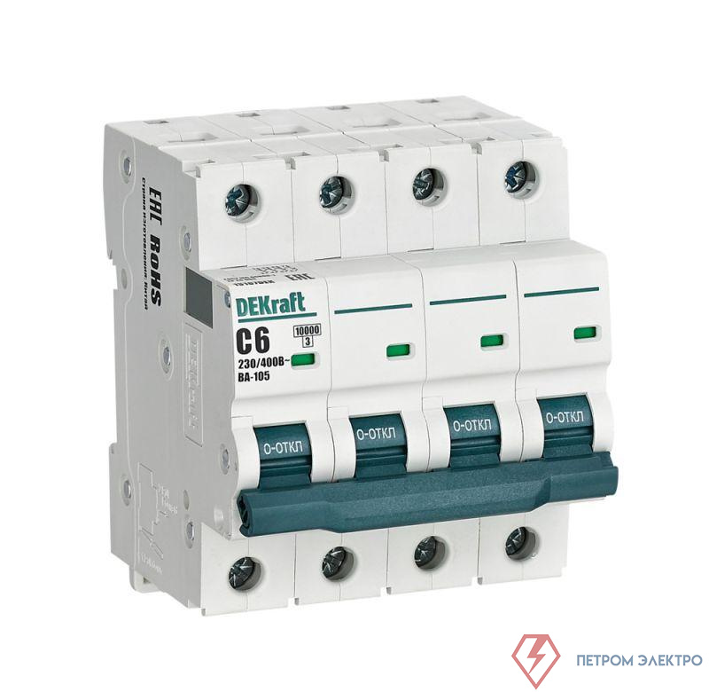 Выключатель автоматический модульный 4п C 6А 10кА ВА-105 DEKraft 13187DEK