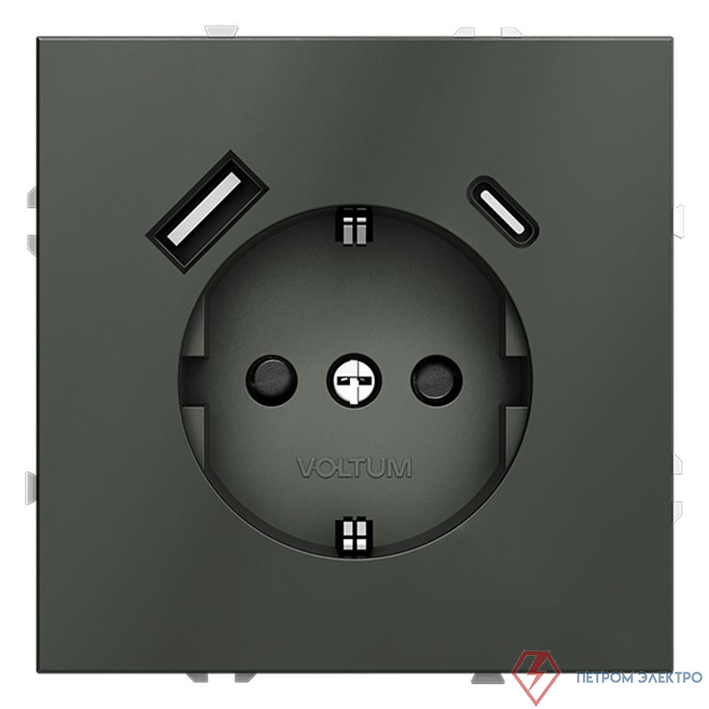 Розетка 1-м СП S70 16А с USB A+С с заземл. защ. шторки механизм титан Voltum VLS040506