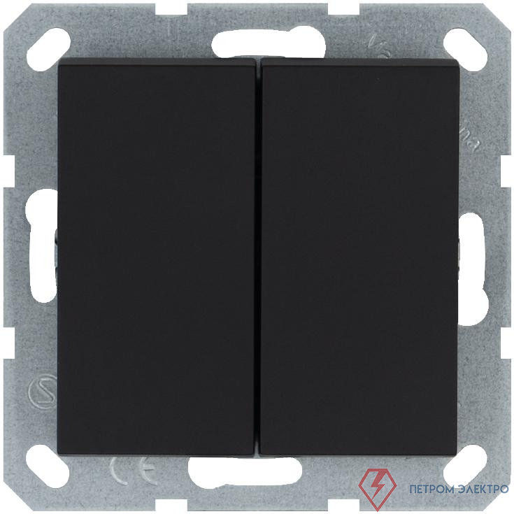 Кнопка 2-кл. 10А IP20 с переключающим контактом механизм черн. матов. soft touch Jasmart G3020PB