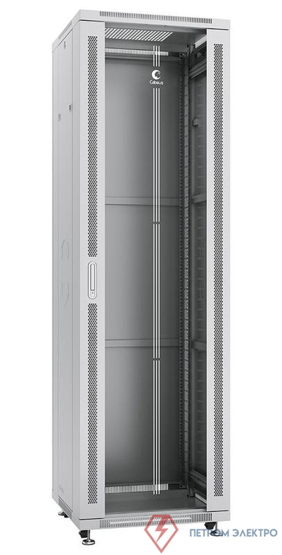Шкаф монтажный телекоммуникационный напольный SH-05C-42U60/80 19дюйм 42U 600х800х2055мм для распределит. и серверн. оборудования передн. стеклян. и задн. сплошн. метал. двери ручка с замком сер. Cabeus 7052c