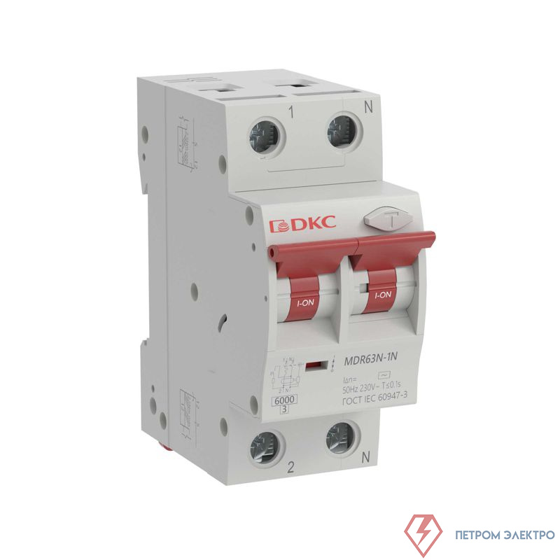 Выключатель автоматический дифференциального тока 2п (1P+N) C 6А 30мА тип A 6кА MDR63N YON MDR63N-1N2C6-A