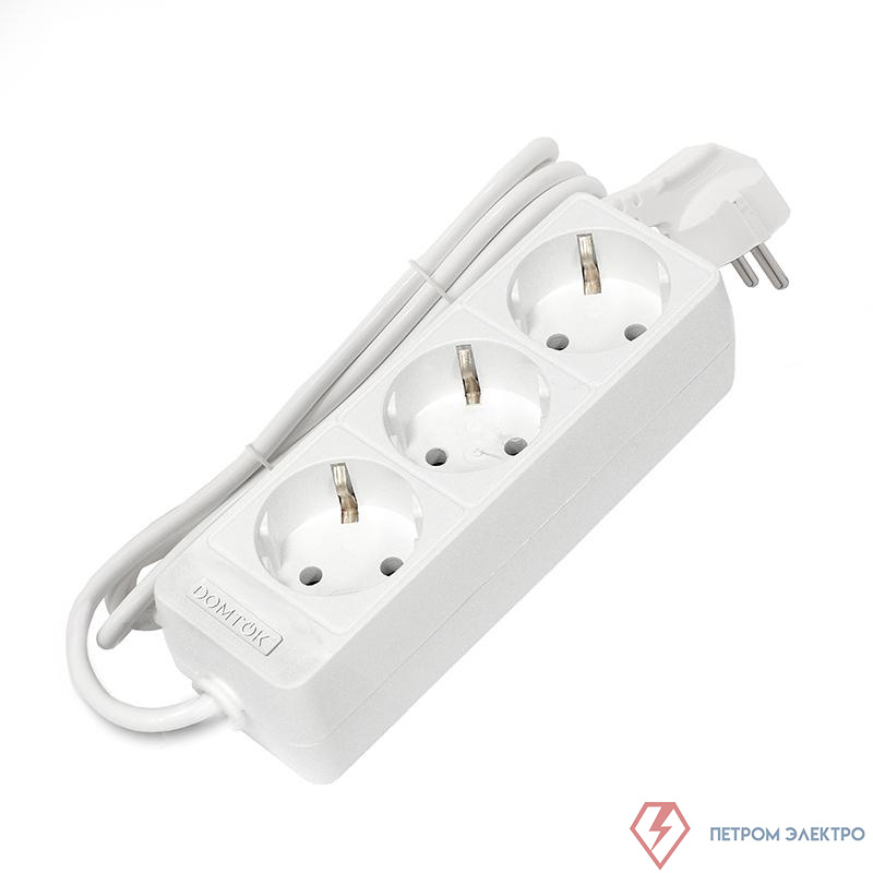 Удлинитель 3х1.5м с заземл. 10А IP20 2.2кВт ПВС 3х0.75 бел. DOMTOK 2373