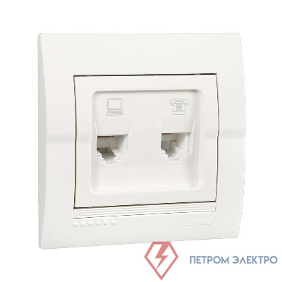 Розетка компьютерная + телефонная 2-м СП Deriy RJ45 + RJ11 IP20 бел. LEZARD 702-0202-143