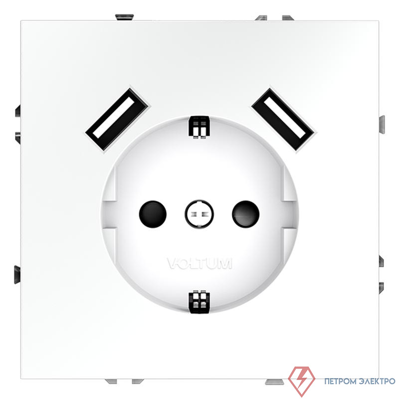 Розетка 1-м СП S70 16А с USB A+A с заземл. защ. шторки механизм бел. матов. Voltum VLS040402