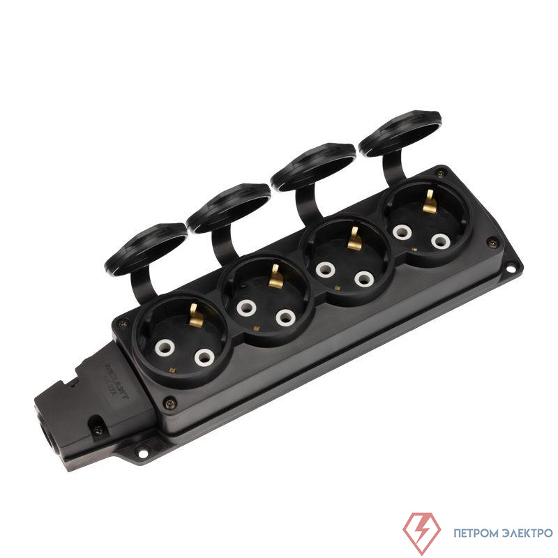 Колодка удлинителя 4-м с заземл. 16А IP54 влагозащ. с защ. крышкой COMPACT каучук черн. Rexant 111-224