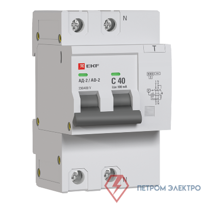 Выключатель автоматический дифференциального тока C 40А 100мА тип AC 6кА АД-2 (электрон.) защита 270В PROxima EKF DA2-6-40-100-pro
