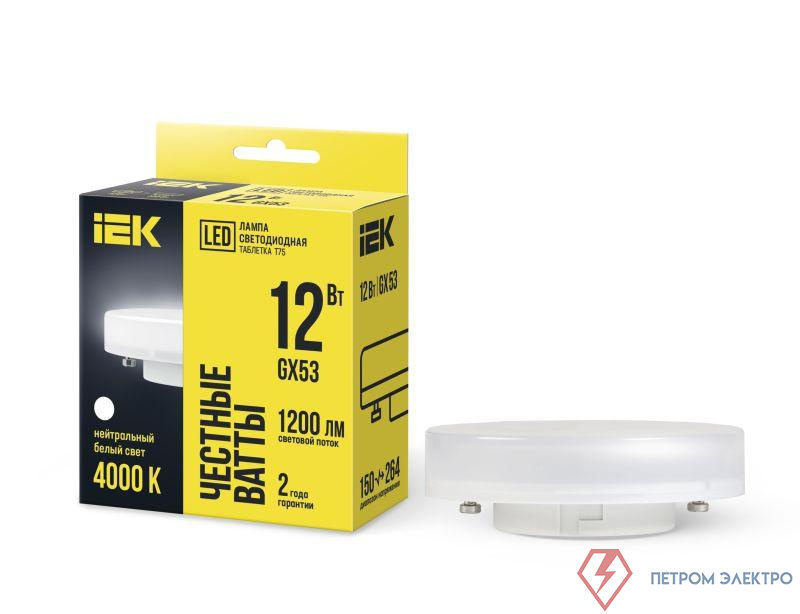 Лампа светодиодная 12Вт T75 таблетка 4000К нейтр. бел. GX53 230В IEK LLE-T80-12-230-40-GX53