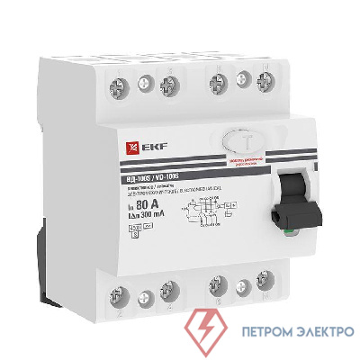 Выключатель дифференциального тока (УЗО) 4п 80А 300мА тип AC ВД-100 (электромех.) PROxima EKF elcb-4-80-300S-em-pro