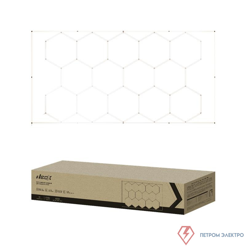 Светильник светодиодный ДБО-HEXAGON 14С-81065 810Вт 6500К 4835х2430мм 14сот с рамкой 0.5м шнур с вилкой NEOX 4690612066660