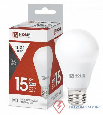 Лампа светодиодная низковольтная LED-MO-PRO 15Вт грушевидная 4000К нейтр. бел. E27 1200лм 12-48В IN HOME 4690612036182