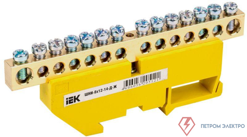 Шина PE "земля" на DIN-изол. ШНИ-8х12-14-Д-Ж IEK YNN10-812-14D-K05