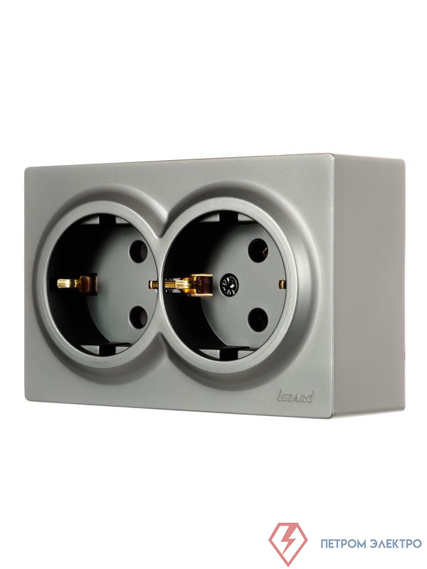 Розетка 2-м ОП LETO с заземл. закрытый корпус ПБТ платина LEZARD 752-3500-127B