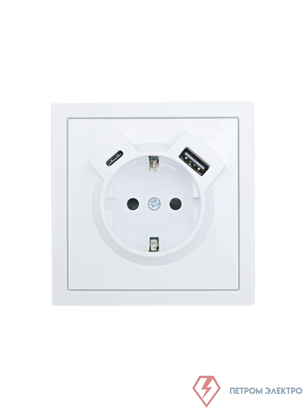 Розетка 1-м СП ZIMA IP20 Type-C + USB с заземл. механизм бел. LEZARD 704-0288-181TC