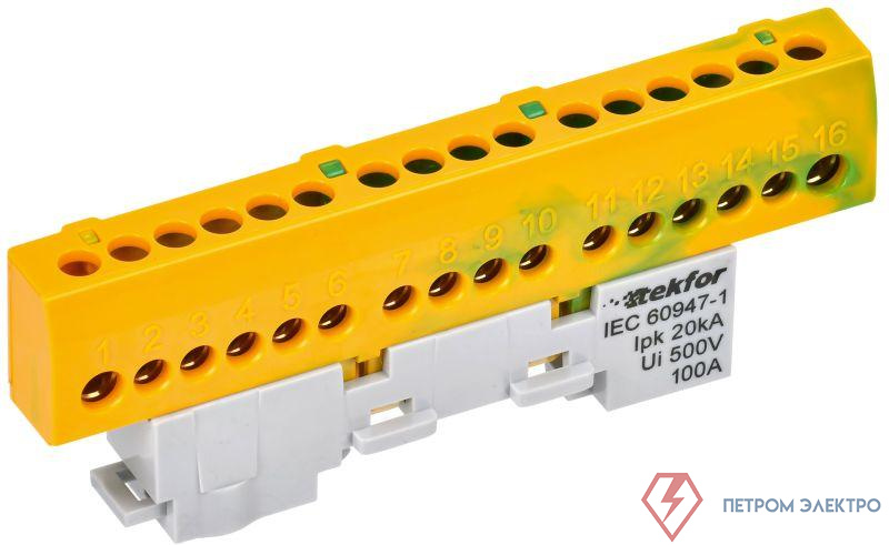 Шина PE "земля" изол. на универс. держ. 6х9-16-ЖЗ TEKFOR IEK TF-NN10-16-KL-K52