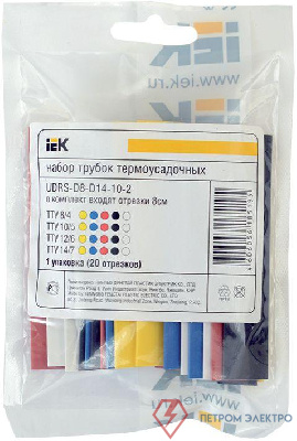 Набор трубок термоусадочных тонкостен. ТТУ 2/1; 4/2; 6/3; 8/4 (Ж; С; К; Ч; Б) 20х8см разноцвет. IEK UDRS-D2-D8-10-2