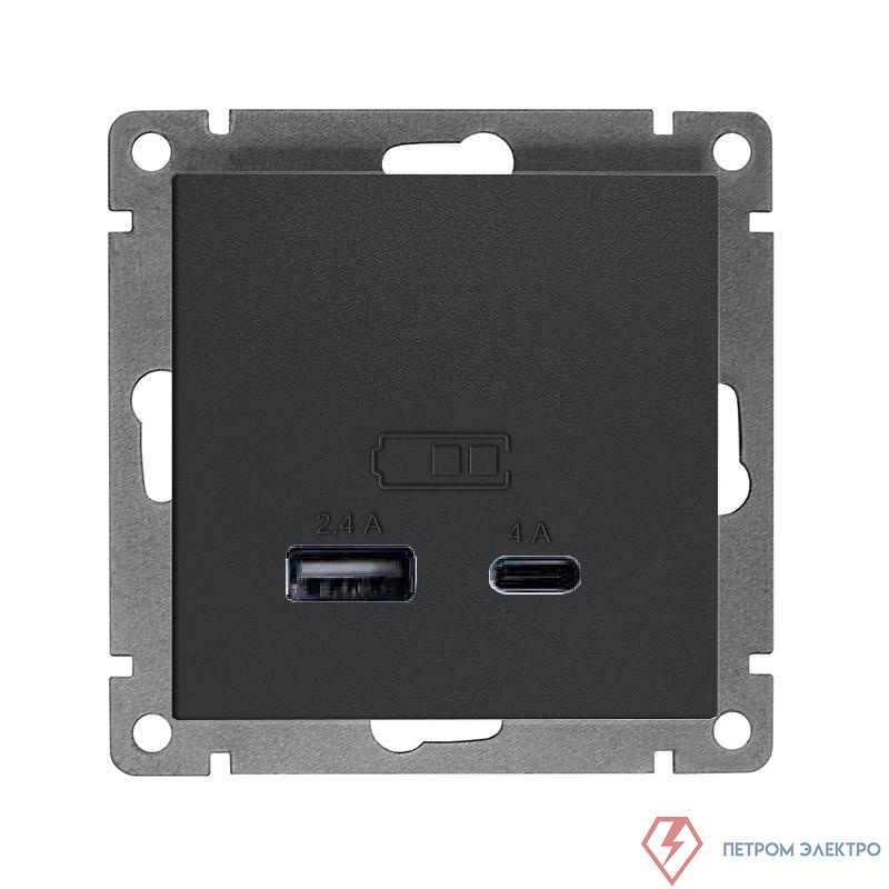 Розетка 2-м USB СП Афина тип А+С 5В 1х2.4А 2х4А механизм венге Universal A0059-V