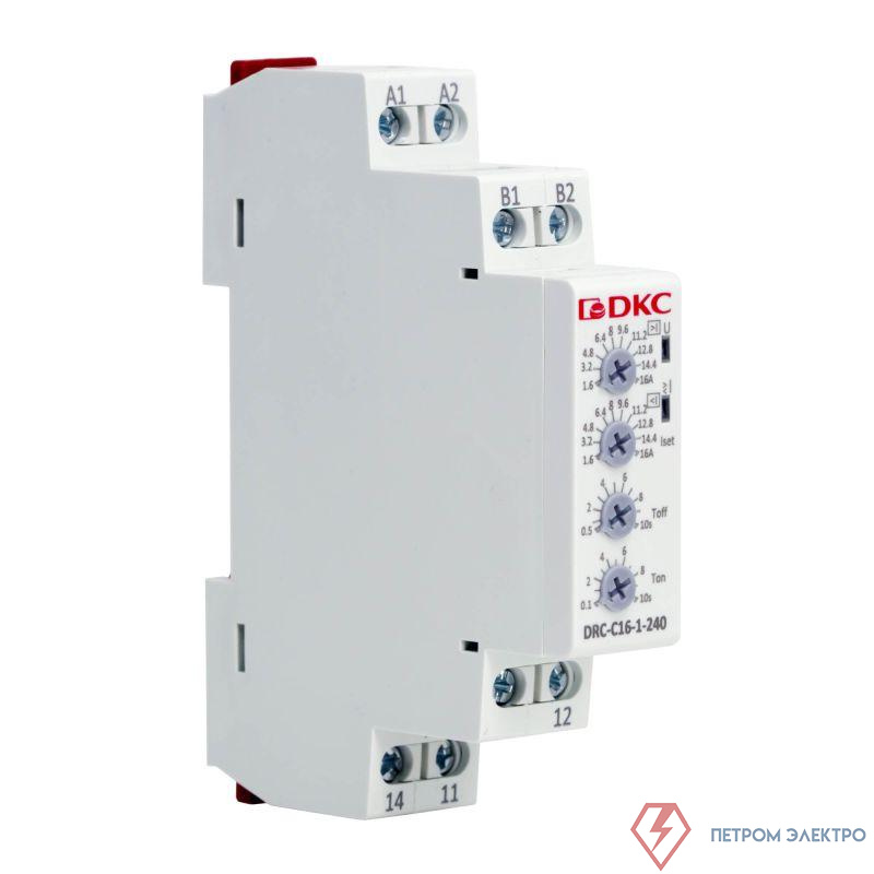 Реле контроля тока тип DRC 1.6-16А конфигурация контакта 1CO 24-240 AC/DC DKC DRC-C16-1-240