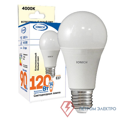 Лампа светодиодная ILED-SMD2835-A60-14-1100-230-4-E27 A60 14Вт E27 4000К нейтр. бел. IONICH 1623 0