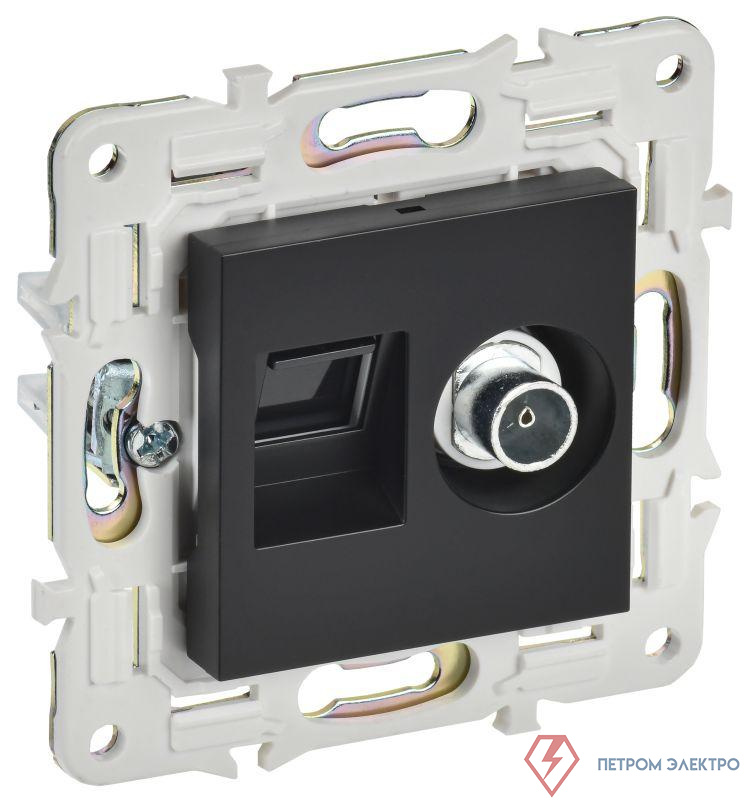 Розетка двойная TV+RJ45 кат.6E SKANDY SK-A15Bl черн. IEK SK-AK20-2-K02