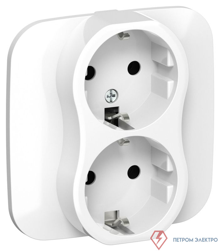 Розетка 2-м СП FLITE РС12-1-А-ФлБ 16А с заземл. без защ. шторок безвинтовое крепление в сборе механизм бел. IEK FI-R21A-16-1-K01