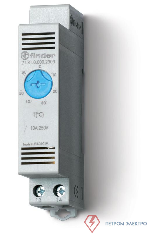 Термостат щитовой для включения охлаждения диапазон температур -20… + 40град. С 1NO 10А модульный 17.5мм IP20 FINDER 7T8100002301