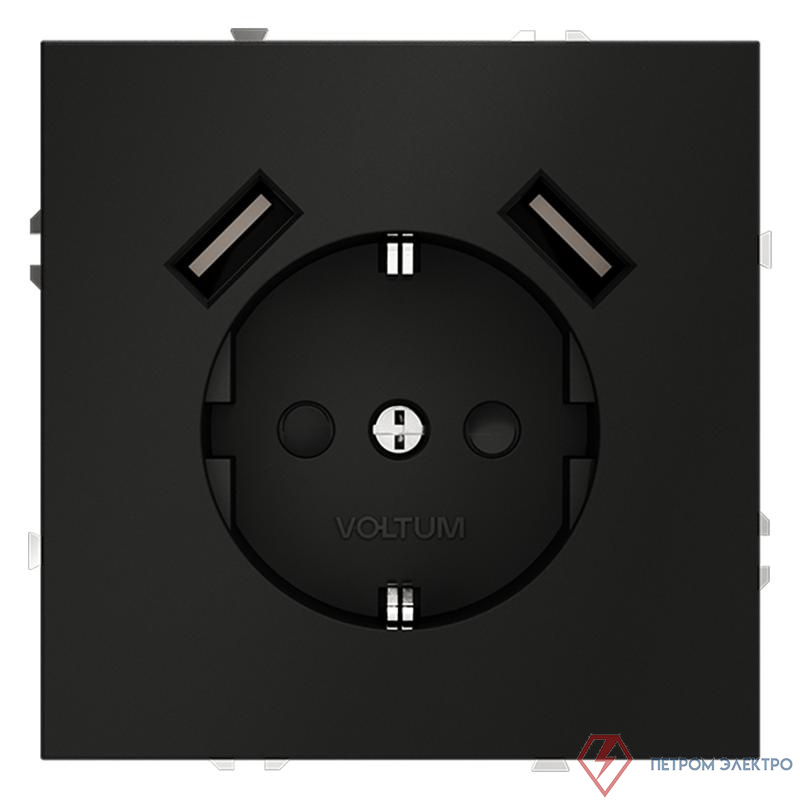 Розетка 1-м СП S70 16А с USB A+A с заземл. защ. шторки механизм черн. матов. Voltum VLS040408