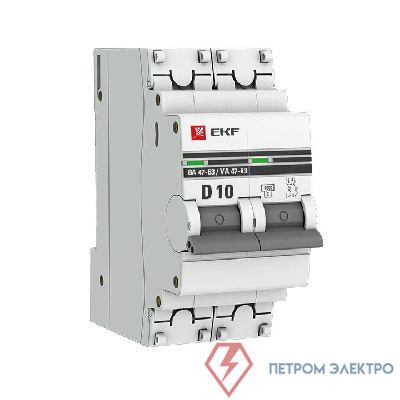 Выключатель автоматический модульный 2п D 10А 4.5кА ВА 47-63 PROxima EKF mcb4763-2-10D-pro