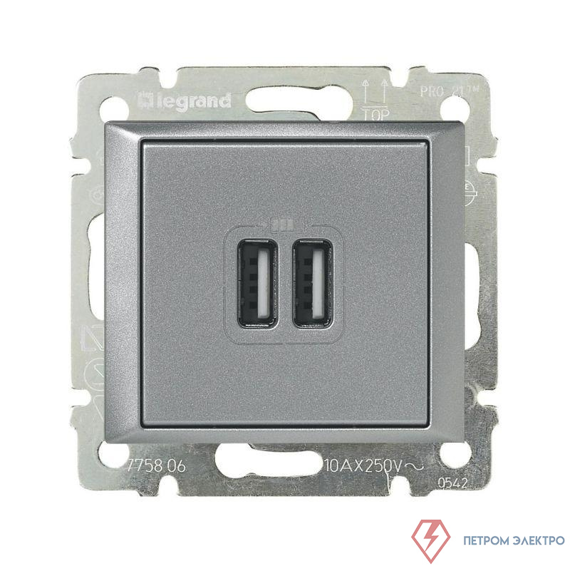 Розетка USB 2-м СП Valena алюм. IEK 770270