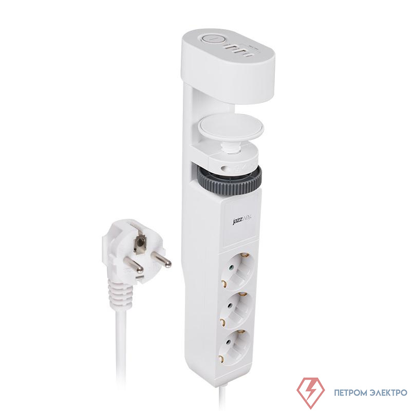 Удлинитель 3х1.5м на струбцине с заземл. с выкл. 3 USB выхода (2А+1С) IP20 ПВС 3х1 ETD-03U-150-wh (3х1.5) бел. JAZZway 5059535