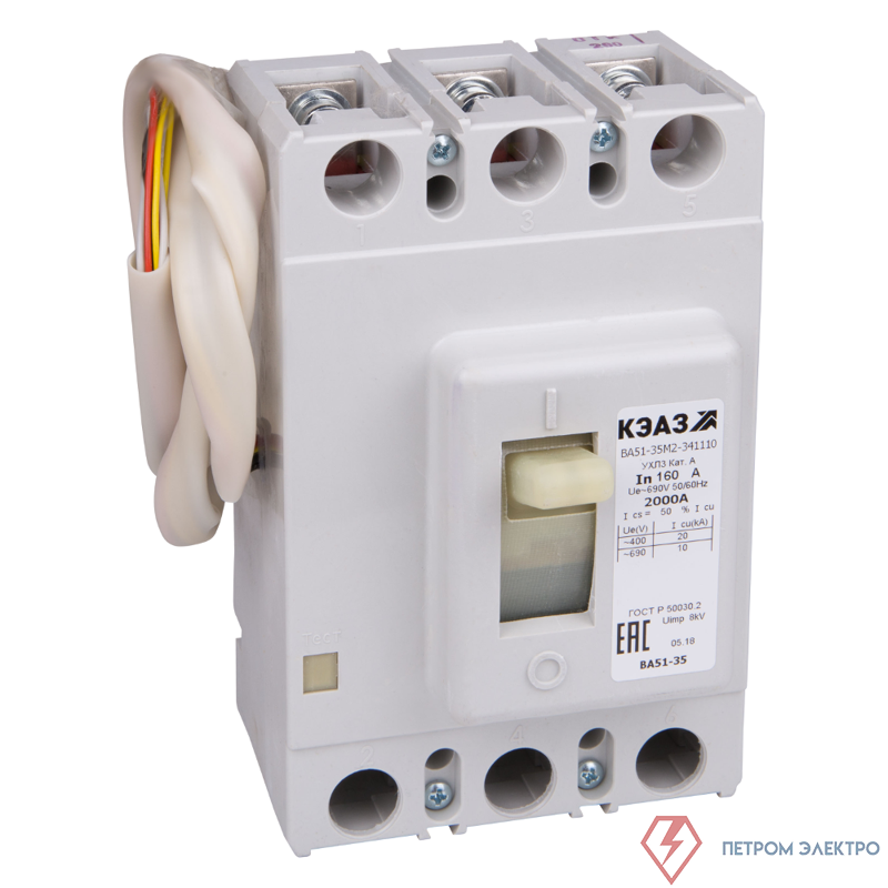 Выключатель автоматический 3п 100А 20кА ВА51-35М1-341810 УХЛ3 690В AC НР=220..240В AC/220В DC КЭАЗ 108341