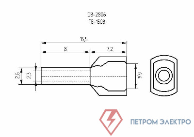 Наконечник штыревой втулочный изол. (НШВИ F-8мм) 2х1.5кв.мм (ТЕ-1508) черн. (уп.100шт) Rexant 08-2806