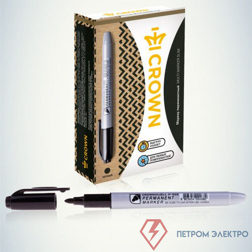 Маркер перманентный "Multi Marker Slim" 2мм пулевидный черн. 207899 Crown Б0048243