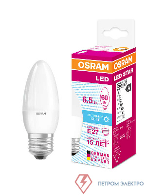 Лампа светодиодная LED STAR CLASSIC B 60 6.5W/840 6.5Вт свеча 4000К нейтр. бел. E27 550лм 220-240В матов. пласт. OSRAM 4058075134201 0