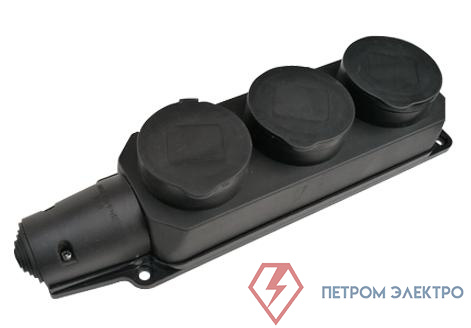 Колодка 3-м 16А IP44 с защ. крышками с заземл. каучук черн. 9323 IN HOME 4690612010281