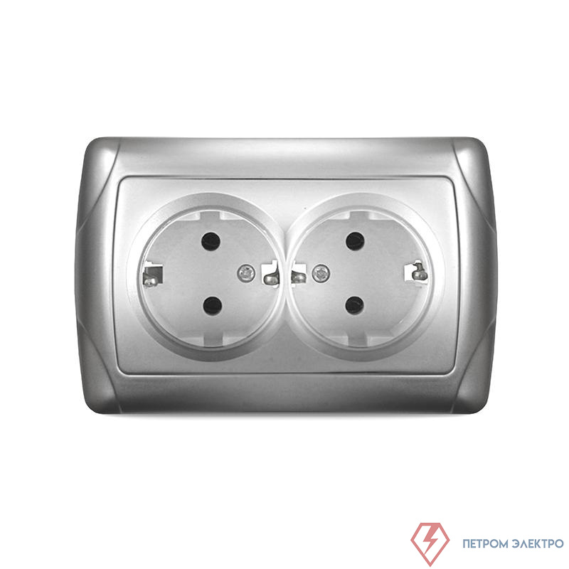 Розетка 2-м СП Маргарита 16А IP20 с заземл. серебр. UNIVersal М0128-S