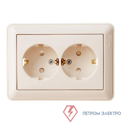 Розетка 2-м СП W59 16А IP20 с заземл. защ. шторки в сборе сл. кость SE RS16-255-28