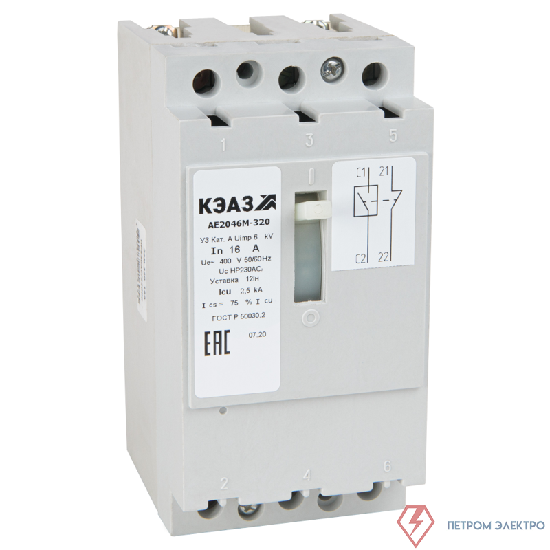 Выключатель автоматический 3п 10А 12Iн 2кА АЕ2046М-100 У3 400В AC КЭАЗ 104615