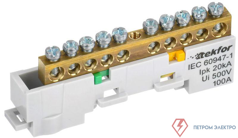 Шина PE "земля" неизол. на универс. держ. 6х9-10-Ж TEKFOR IEK TF-NN10-10-DL-K05